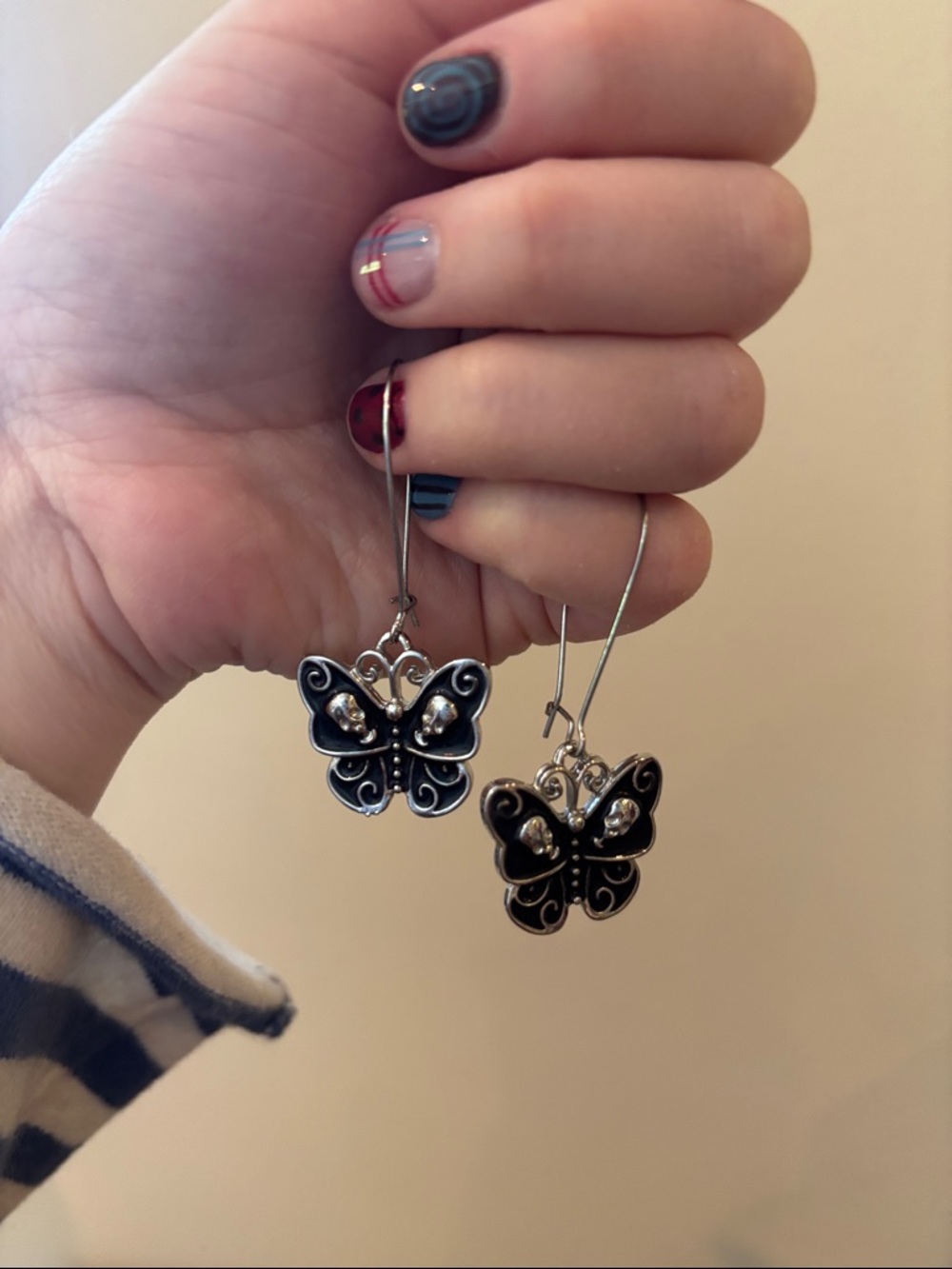 Sterling-Inspired Black Butterfly Drop Earrings
